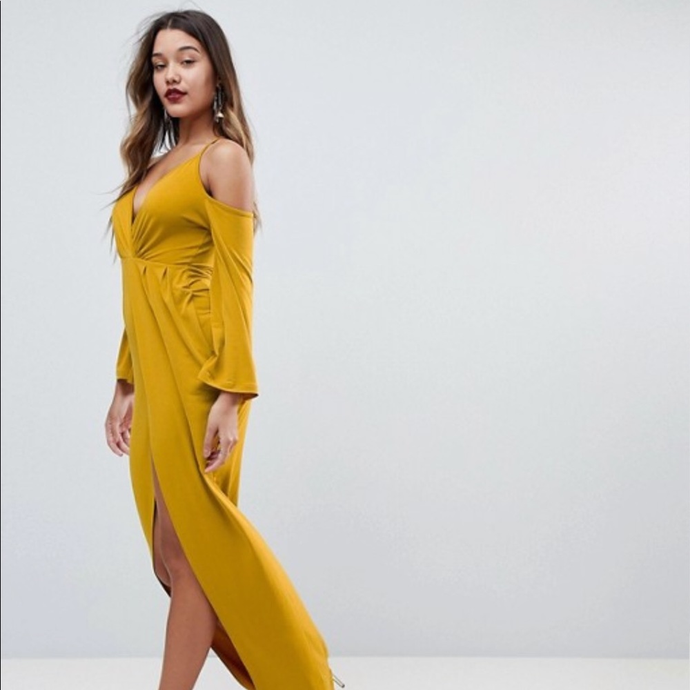 ASOS Slinky Deep Plunge Cold Shoulder Kimono Dress